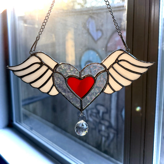 Heart with Wings Memorial Suncatcher - Made to order