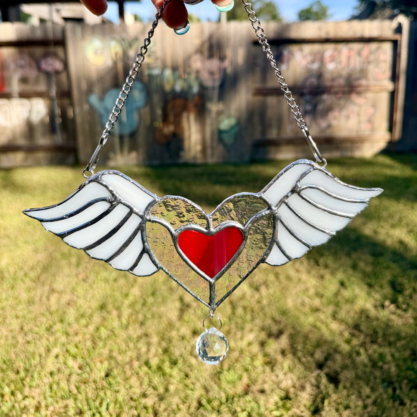 Heart with Wings Memorial Suncatcher - Made to order