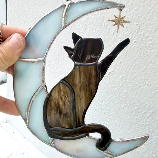 Cat on Moon Reaching for Star