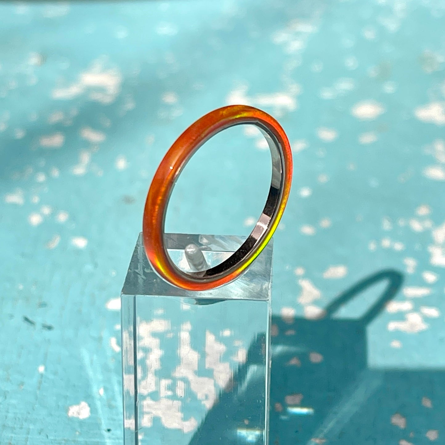 2mm Fire Opal Ring on Argentium Band