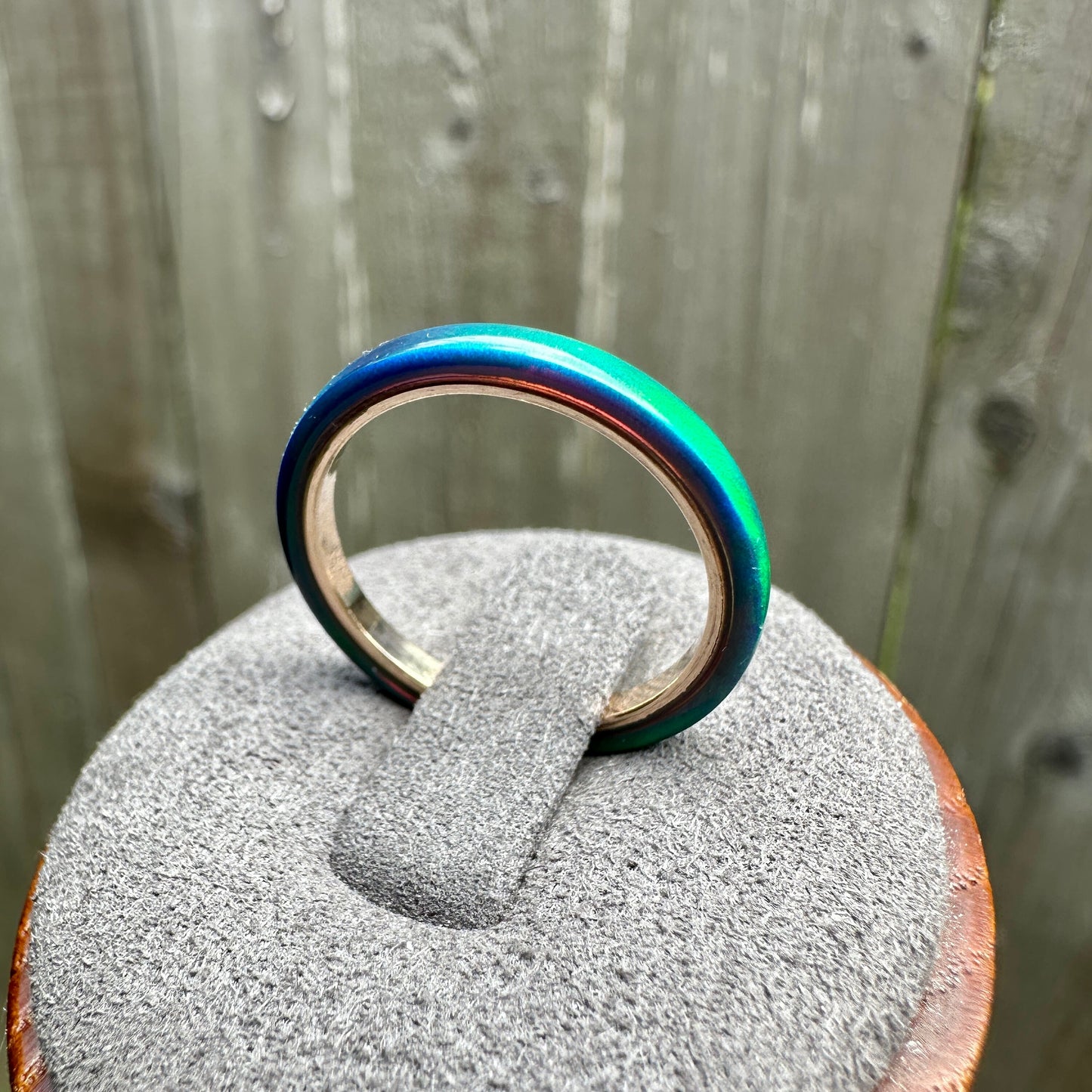 2mm Peacock Opal Ring on Argentium Silver Band