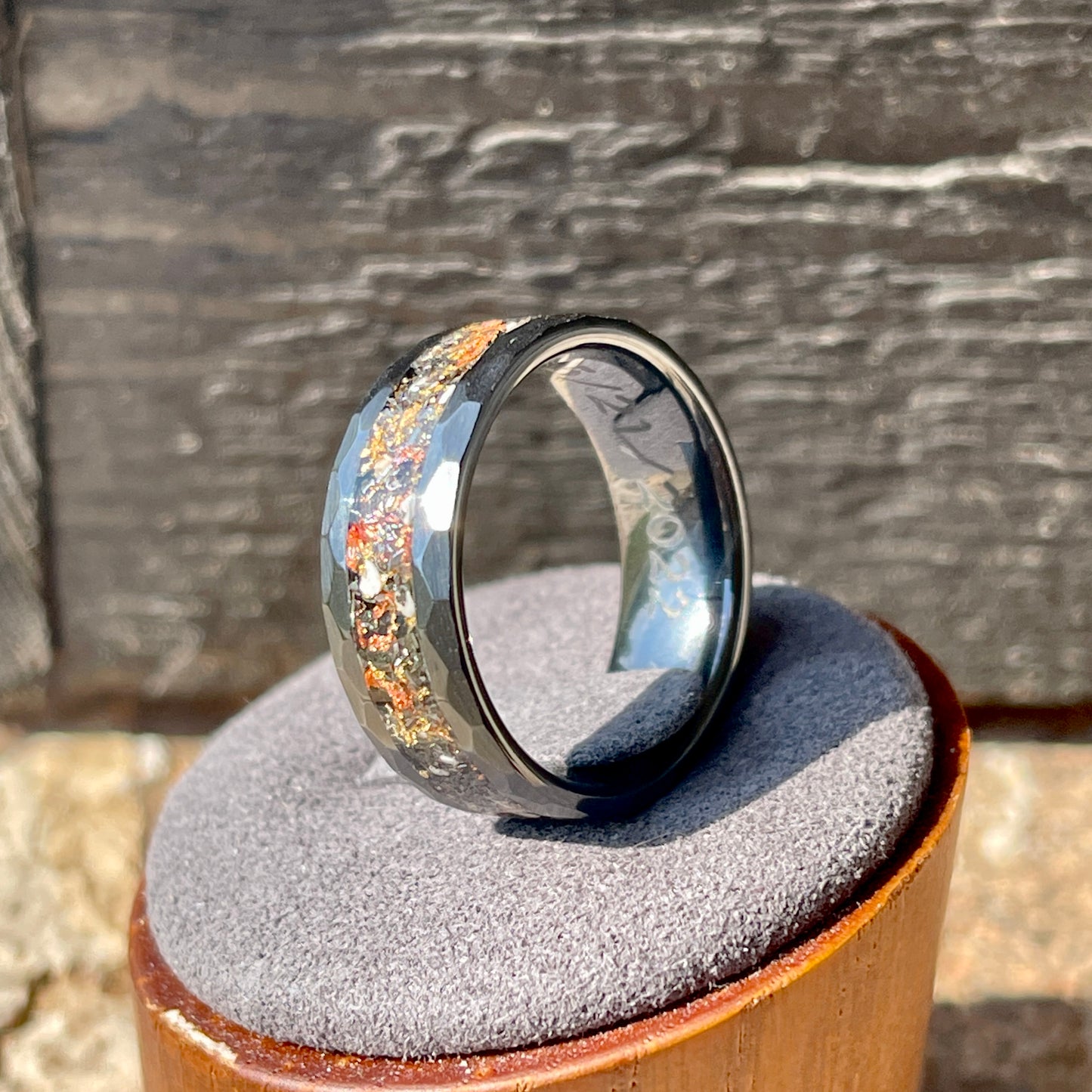 Mixed Metals Hammered Cremation Ring