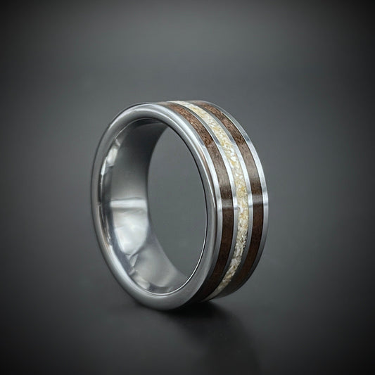 8mm Cremation Ring with Walnut Accents