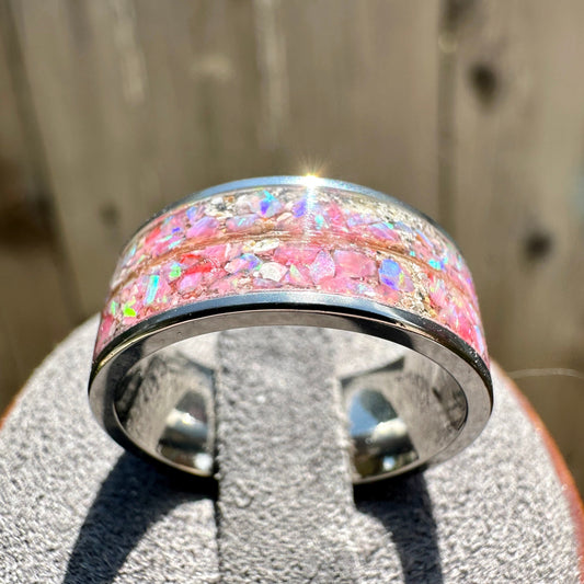 8mm Titanium Cremation Ring with Fur or Hair Accent