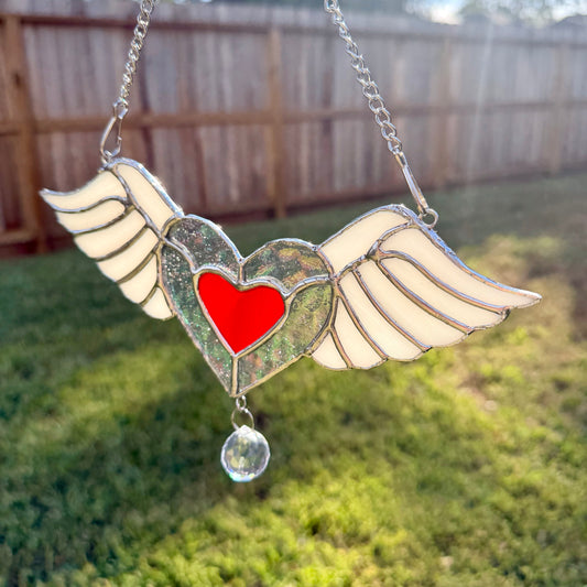 Heart with Wings Memorial Suncatcher - Made to order