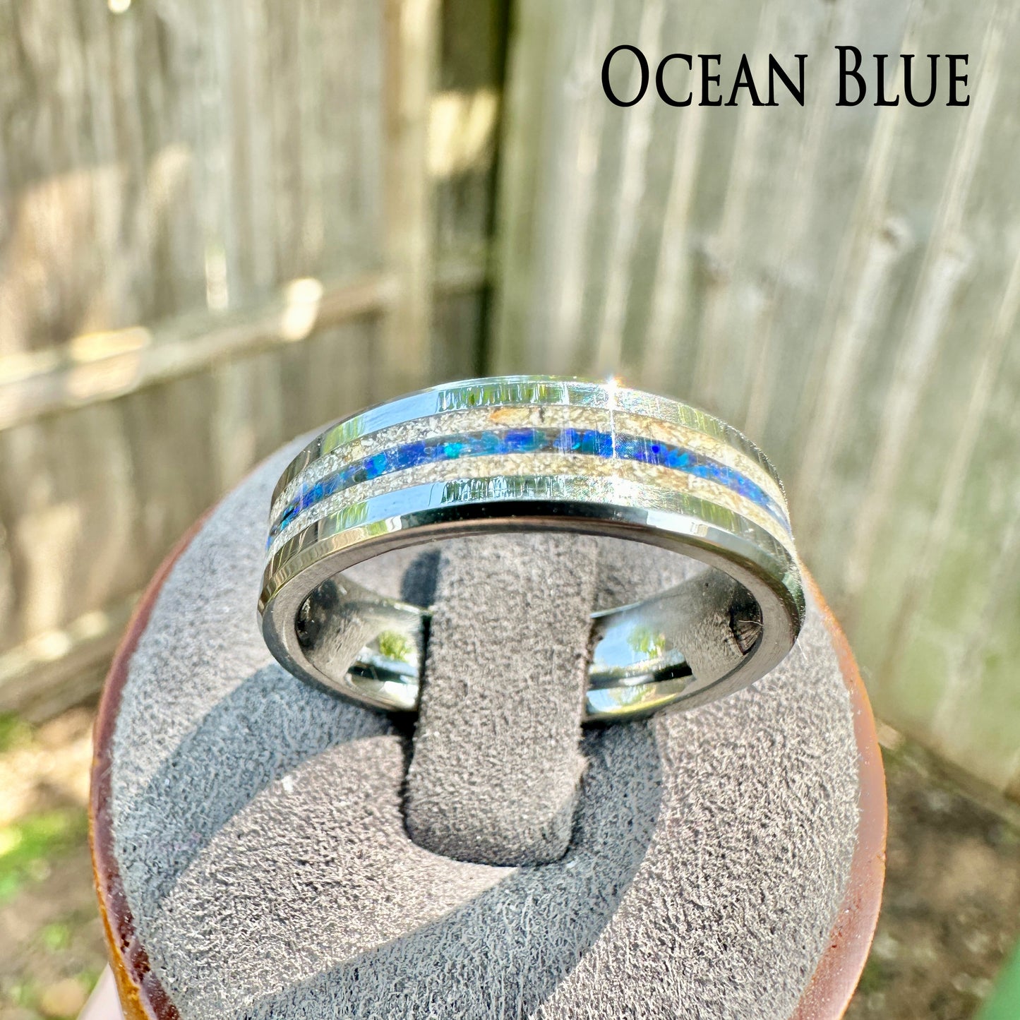 Tungsten Cremation Ring with Center Accent of Opals