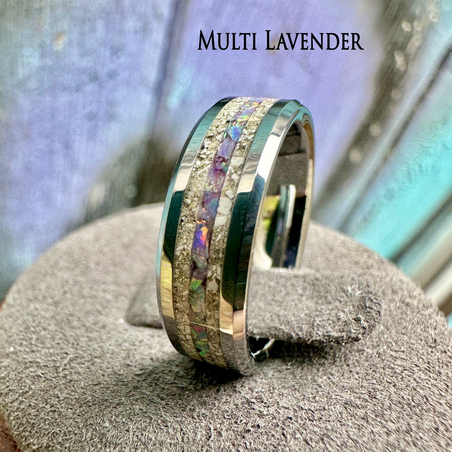 Tungsten Cremation Ring with Center Accent of Opals