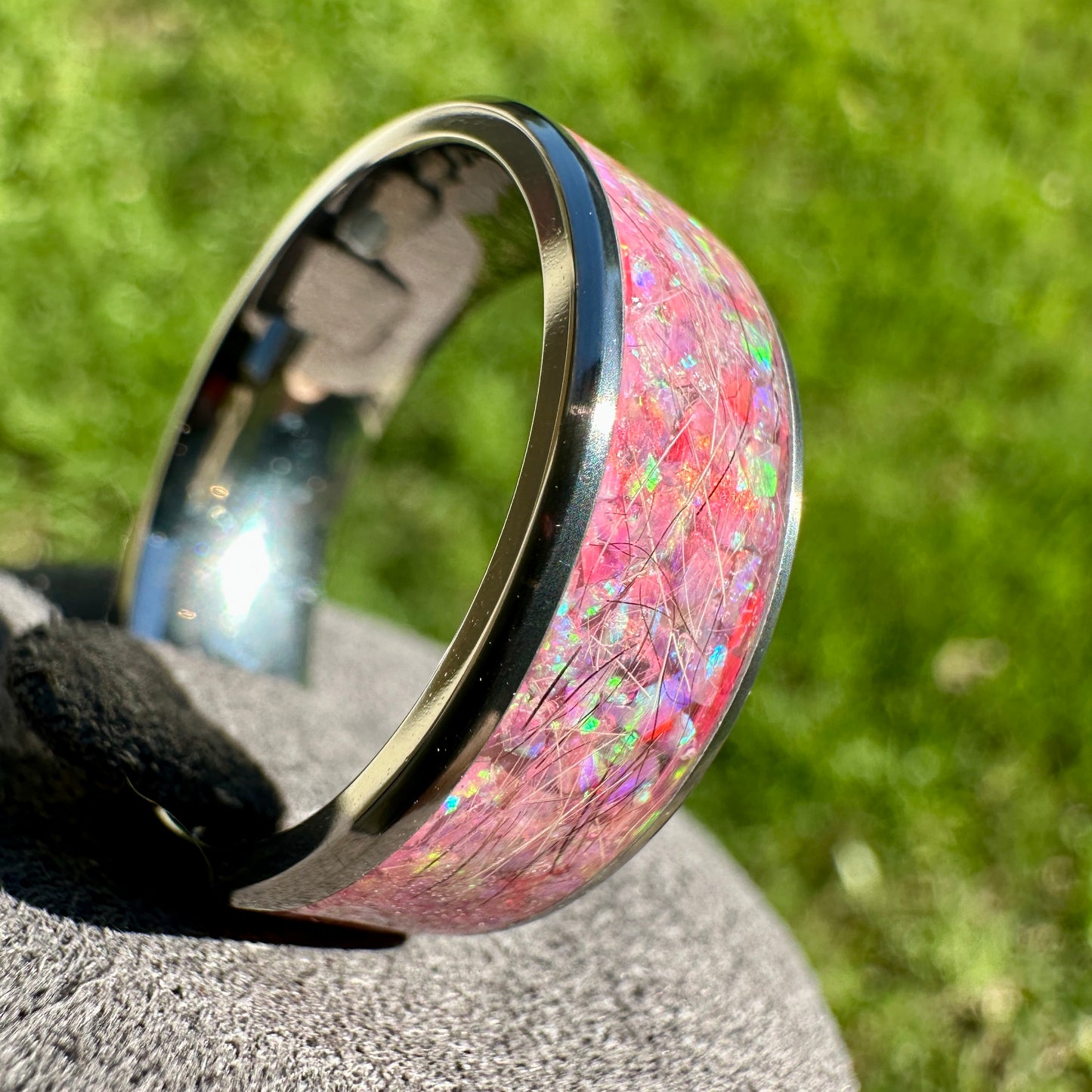 Hair or Fur Titanium Ring in width of your choice