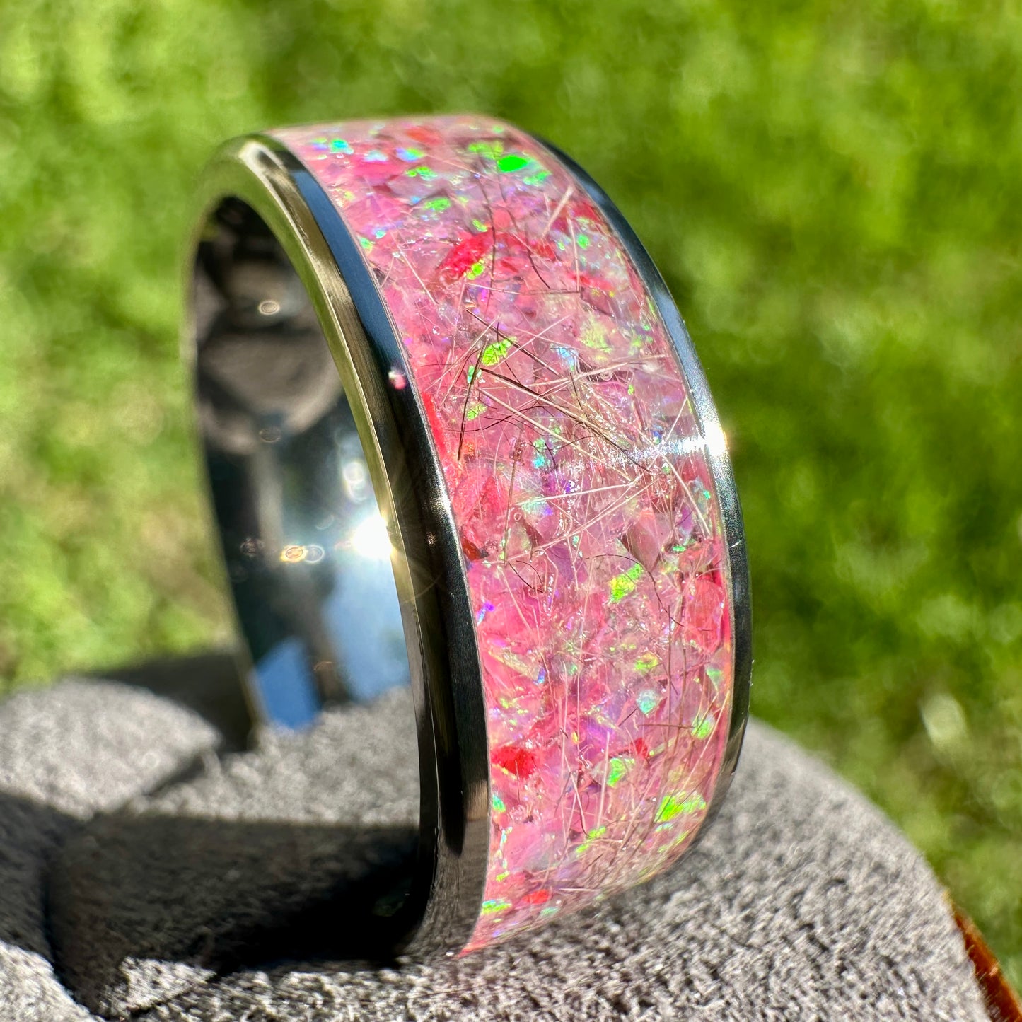 Hair or Fur Titanium Ring in width of your choice