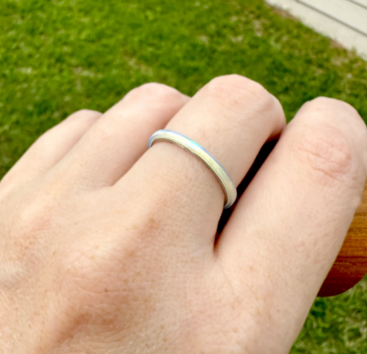 2mm Mist White Opal Ring on Argentium Band
