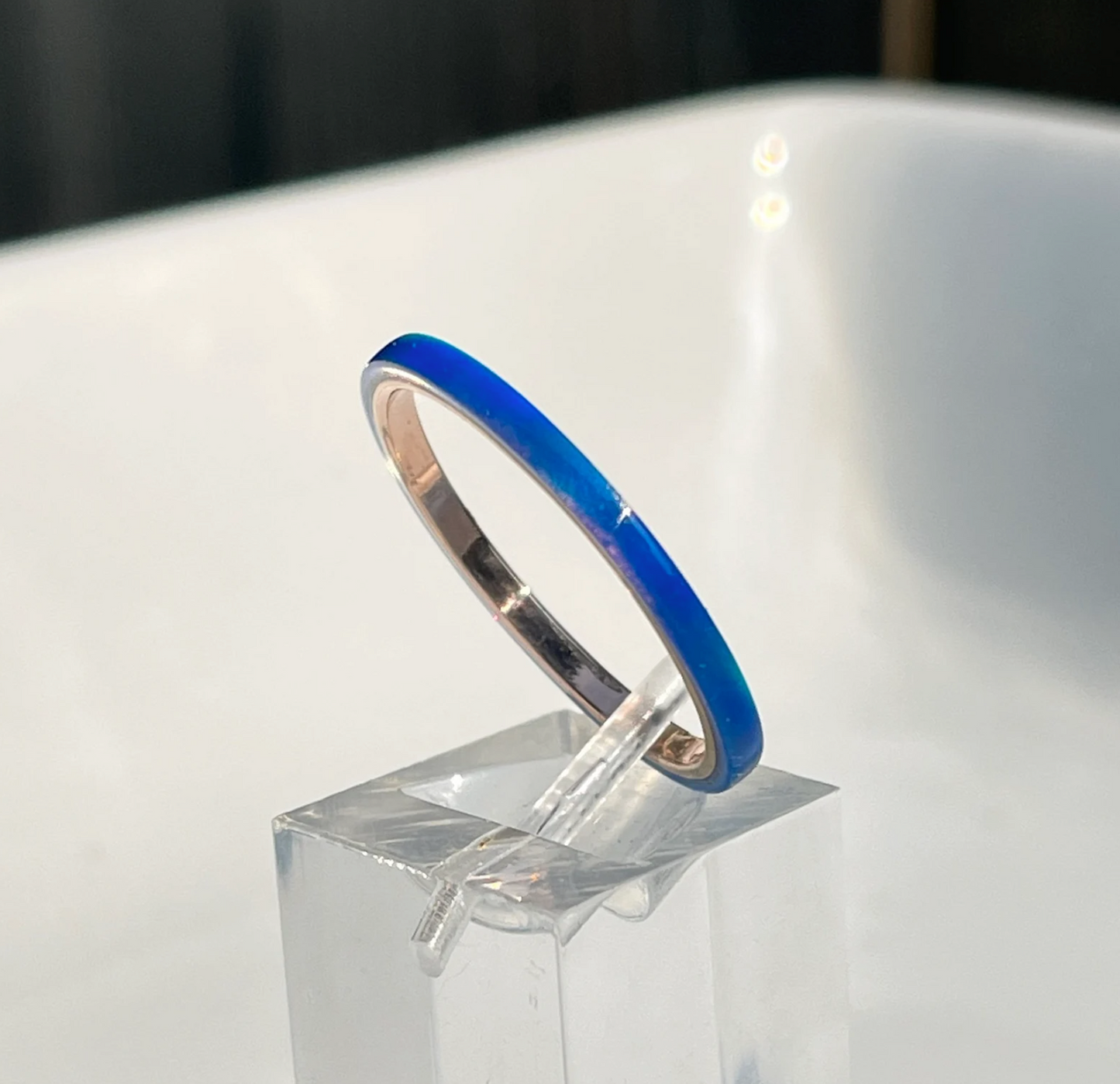 2mm Sleepy Blue Opal Ring on Argentium Band