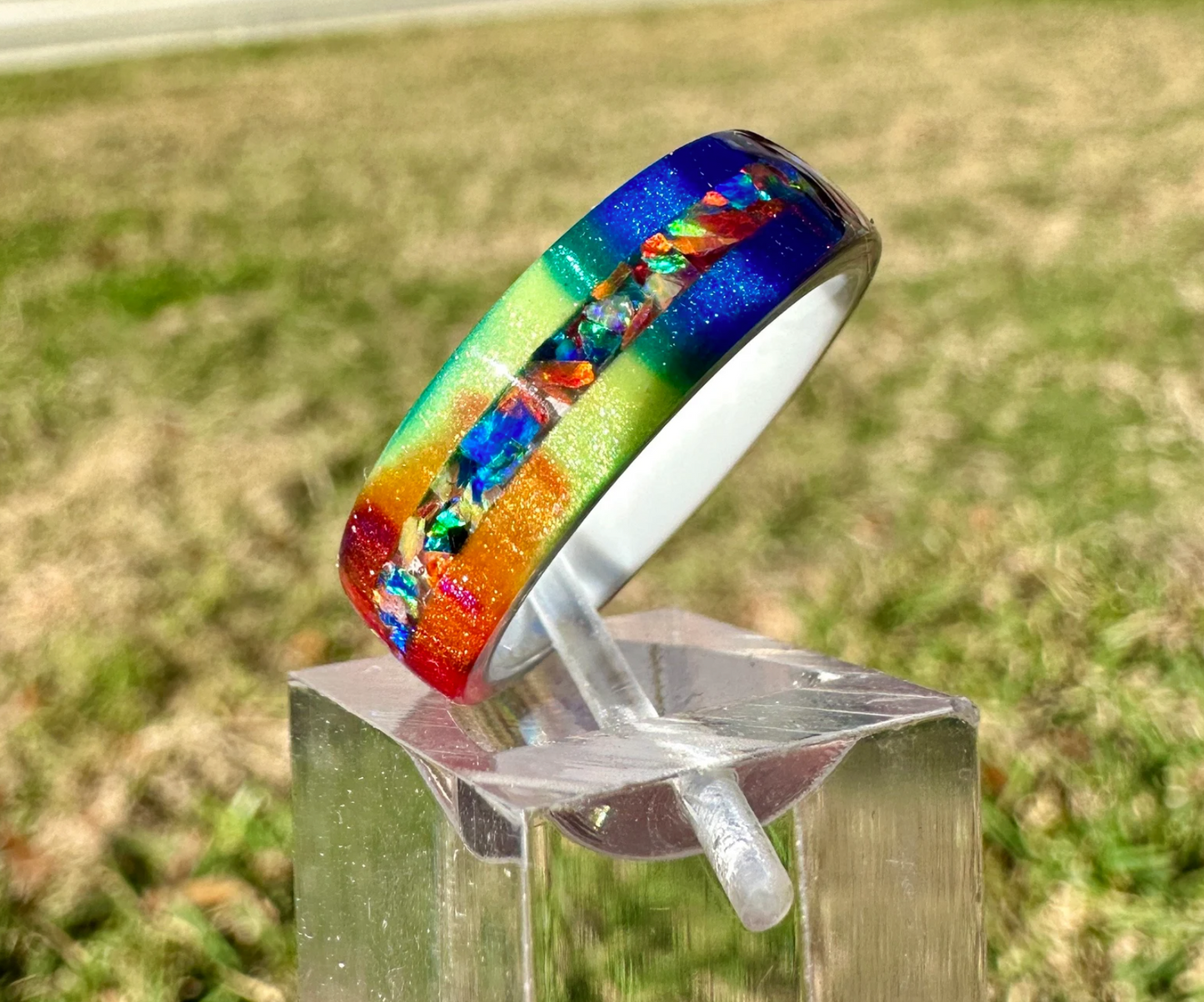 8mm Rainbow Ring with Opal Accent