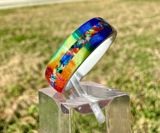 8mm Rainbow Ring with Opal Accent