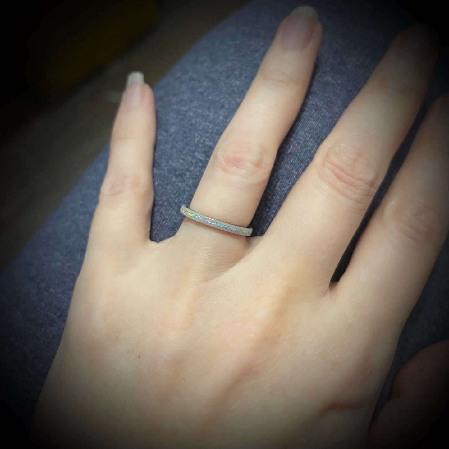 DiamondCast Stacking Ring with Opal Accent - Choose your color