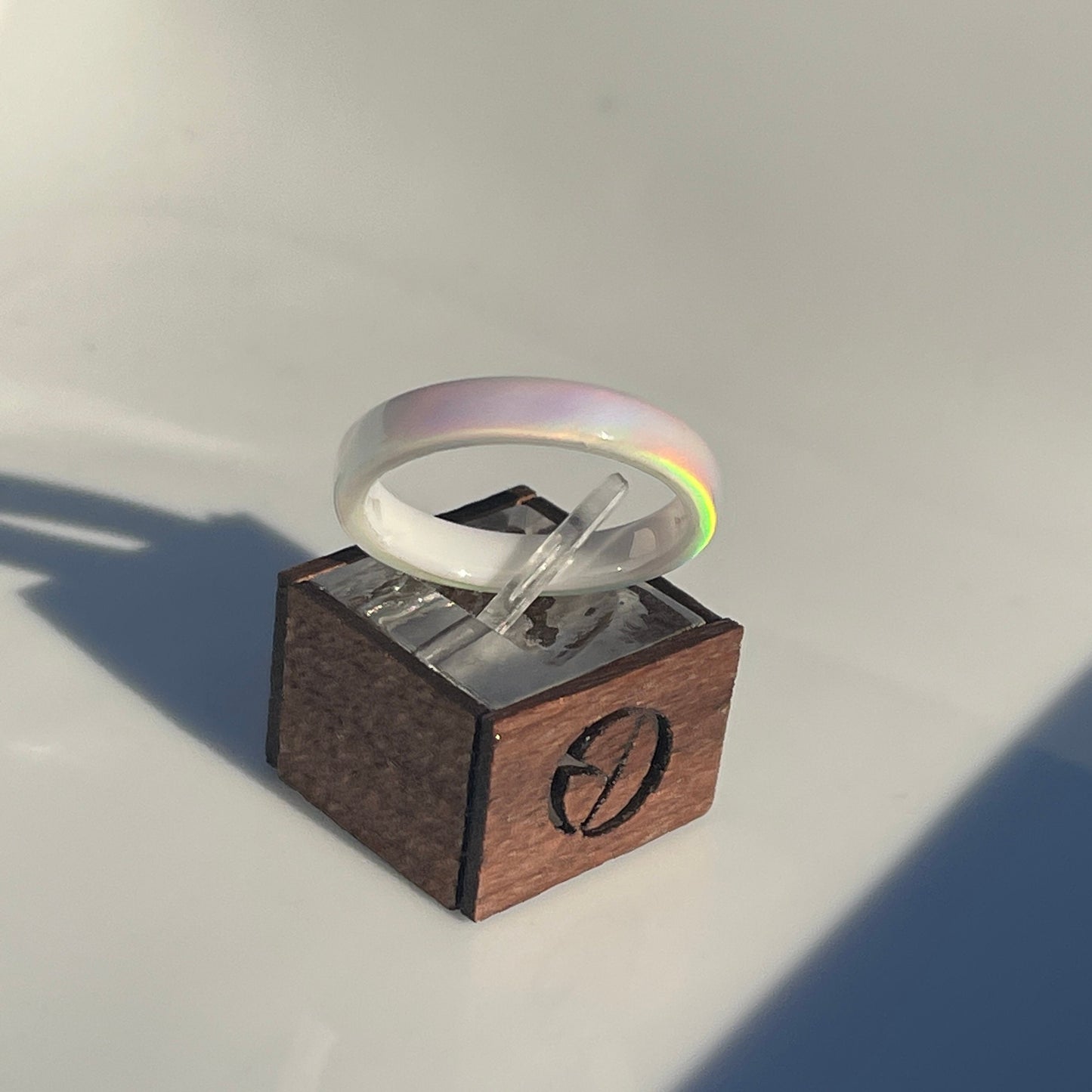 4mm Rainbow White Opal on White Ceramic Band