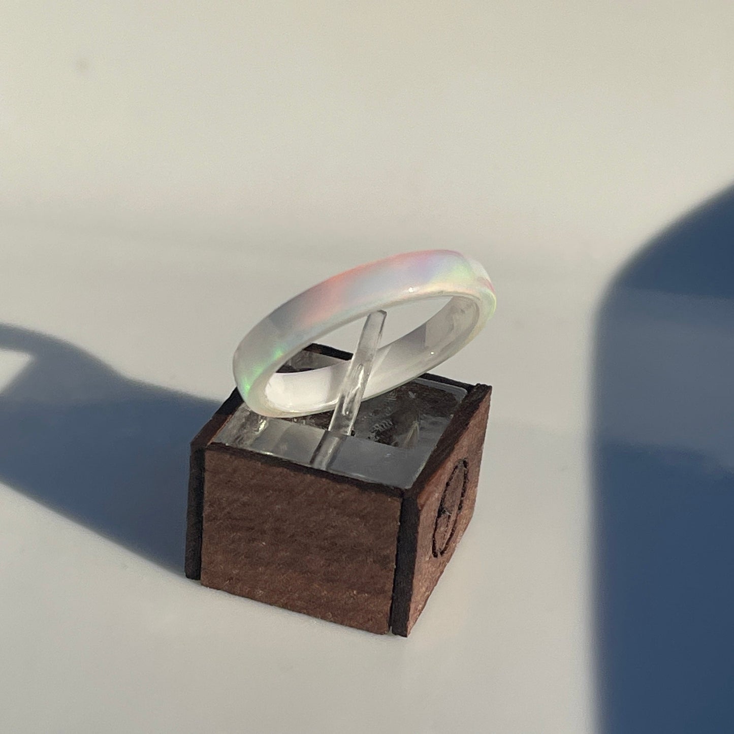 4mm Rainbow White Opal on White Ceramic Band