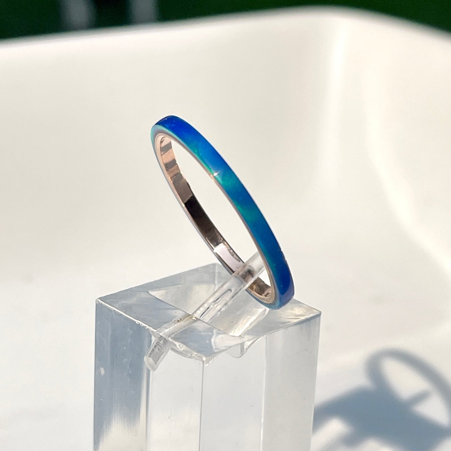 2mm Sleepy Blue Opal Ring on Argentium Band