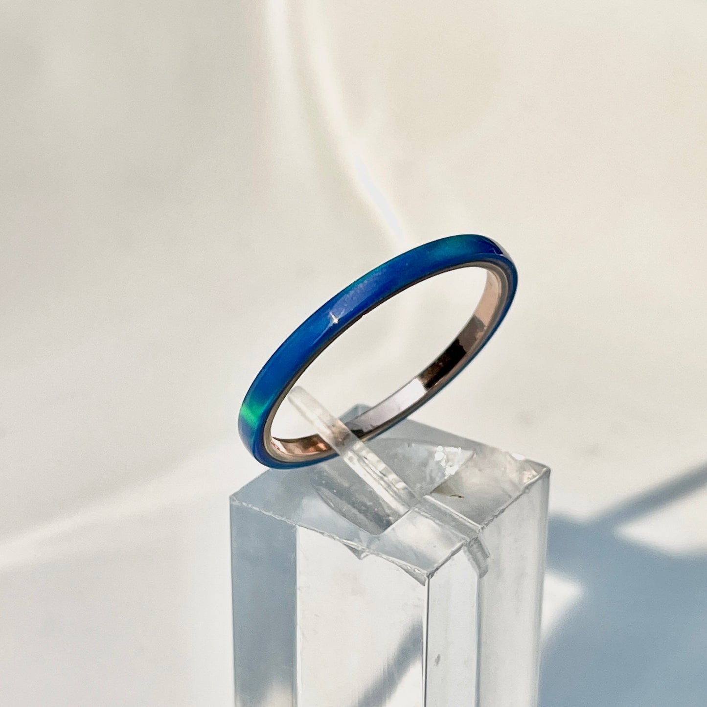 2mm Sleepy Blue Opal Ring on Argentium Band