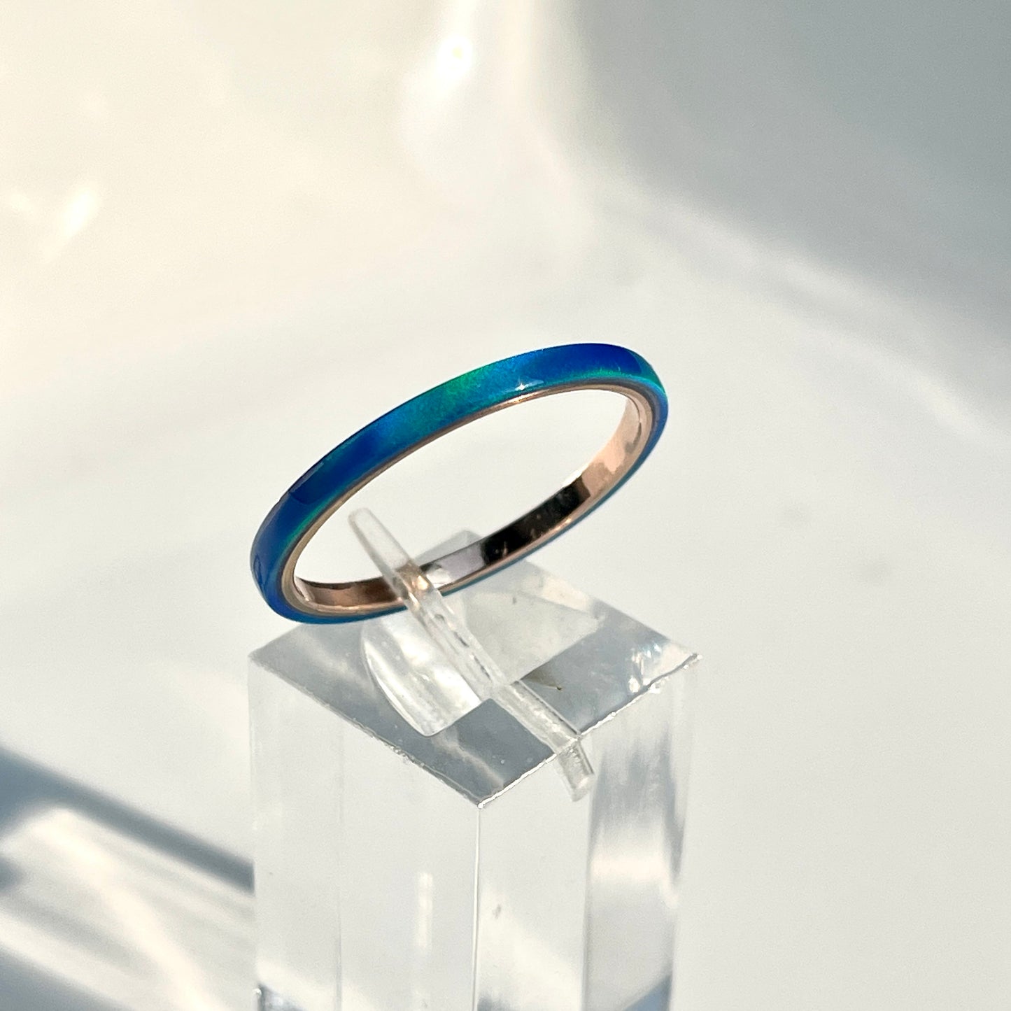 2mm Sleepy Blue Opal Ring on Argentium Band