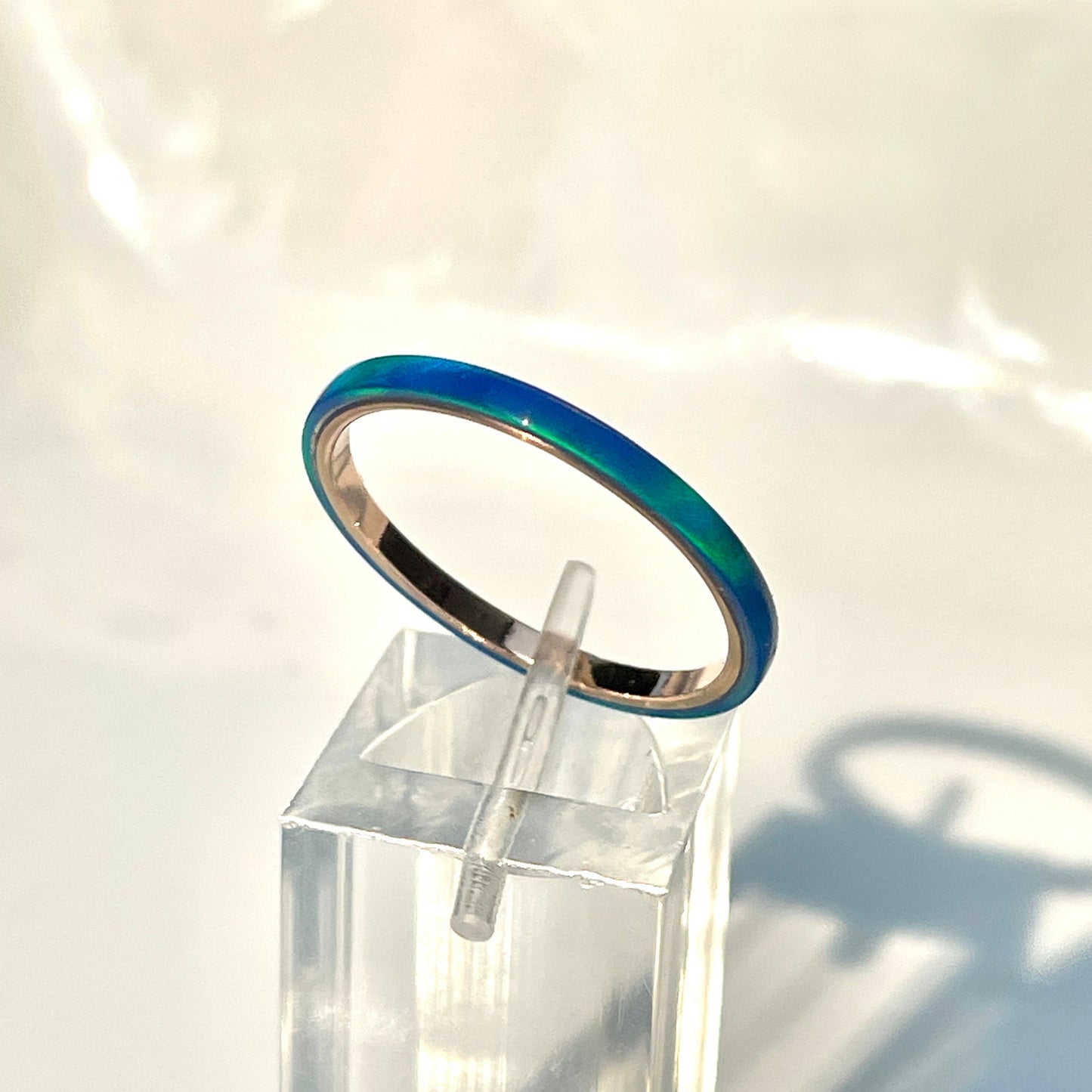 2mm Sleepy Blue Opal Ring on Argentium Band