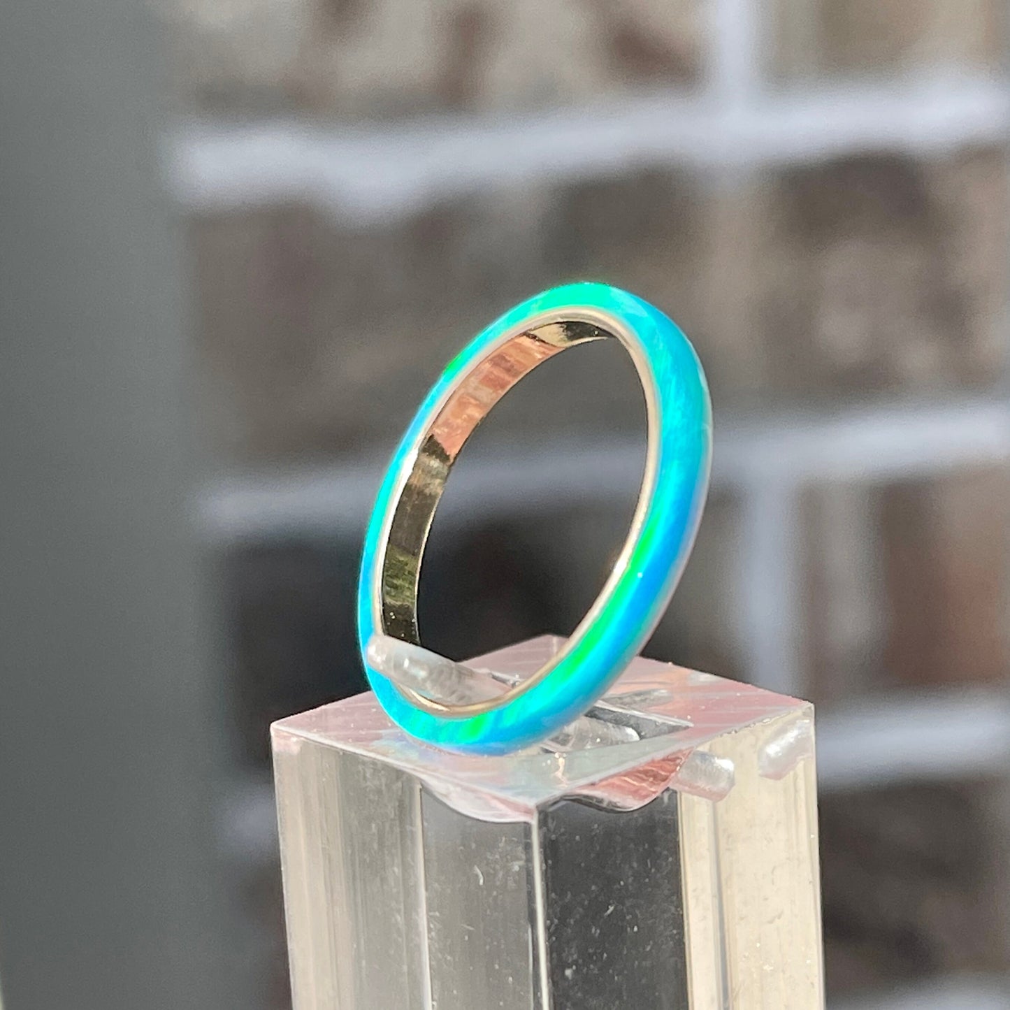 2mm Tiffany Blue Opal Ring on Argentium Band