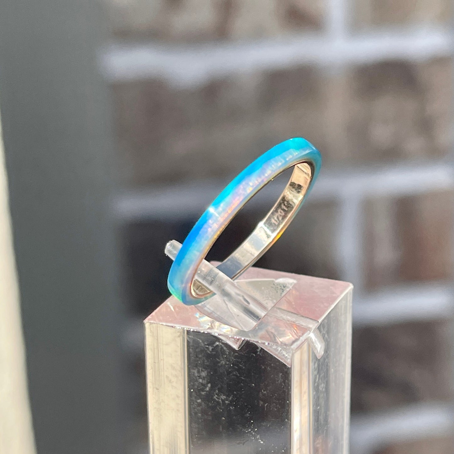 2mm Tiffany Blue Opal Ring on Argentium Band