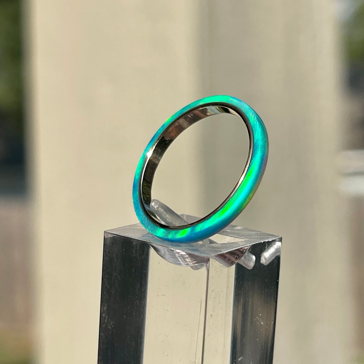 2mm Tiffany Blue Opal Ring on Argentium Band