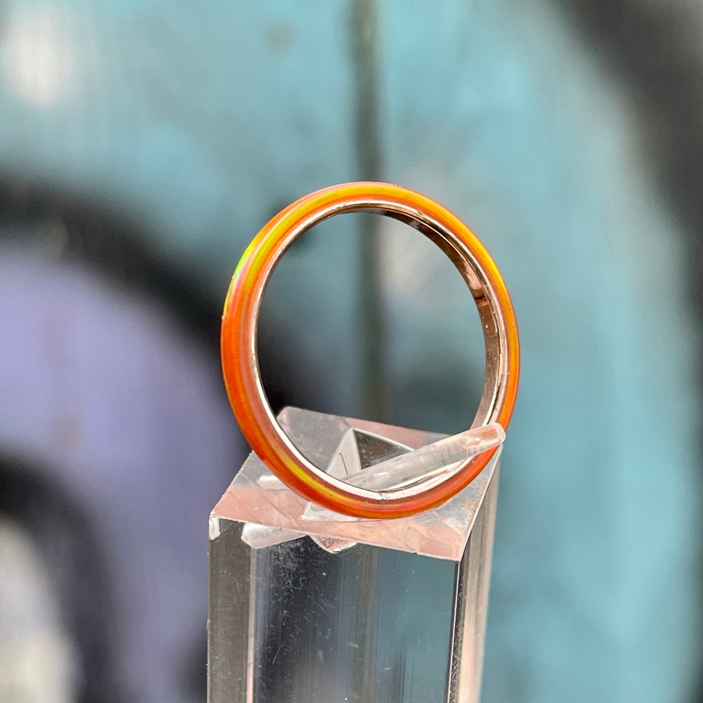 2mm Fire Opal Ring on Argentium Band