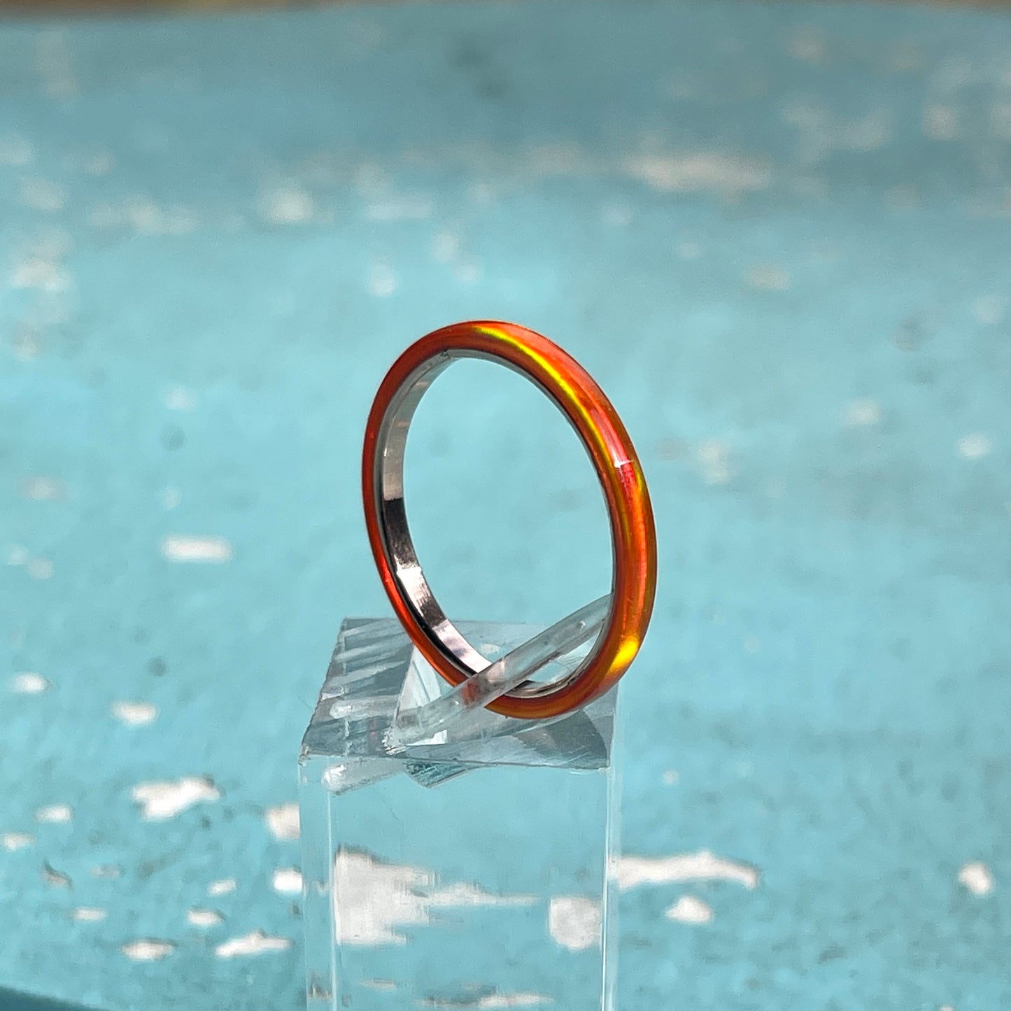 2mm Fire Opal Ring on Argentium Band