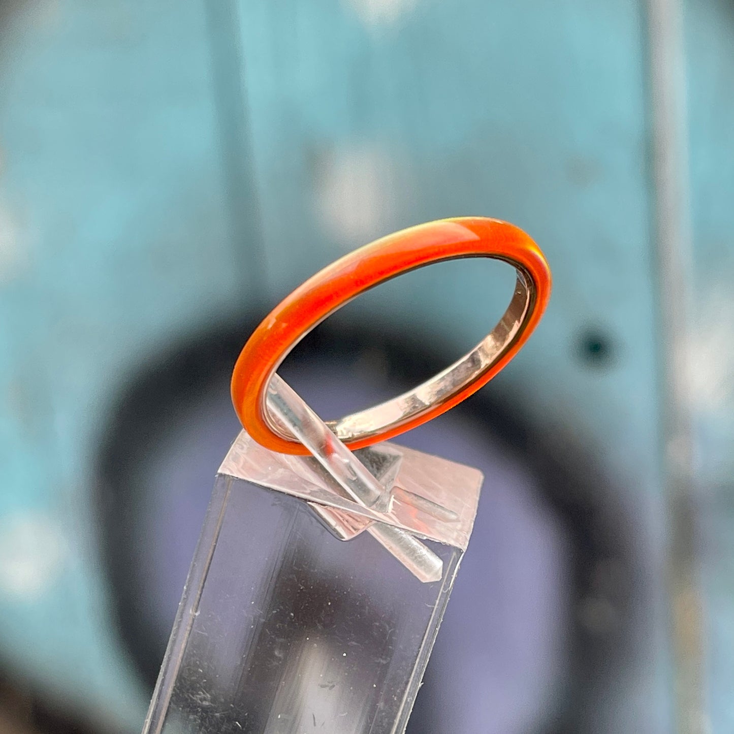 2mm Fire Opal Ring on Argentium Band