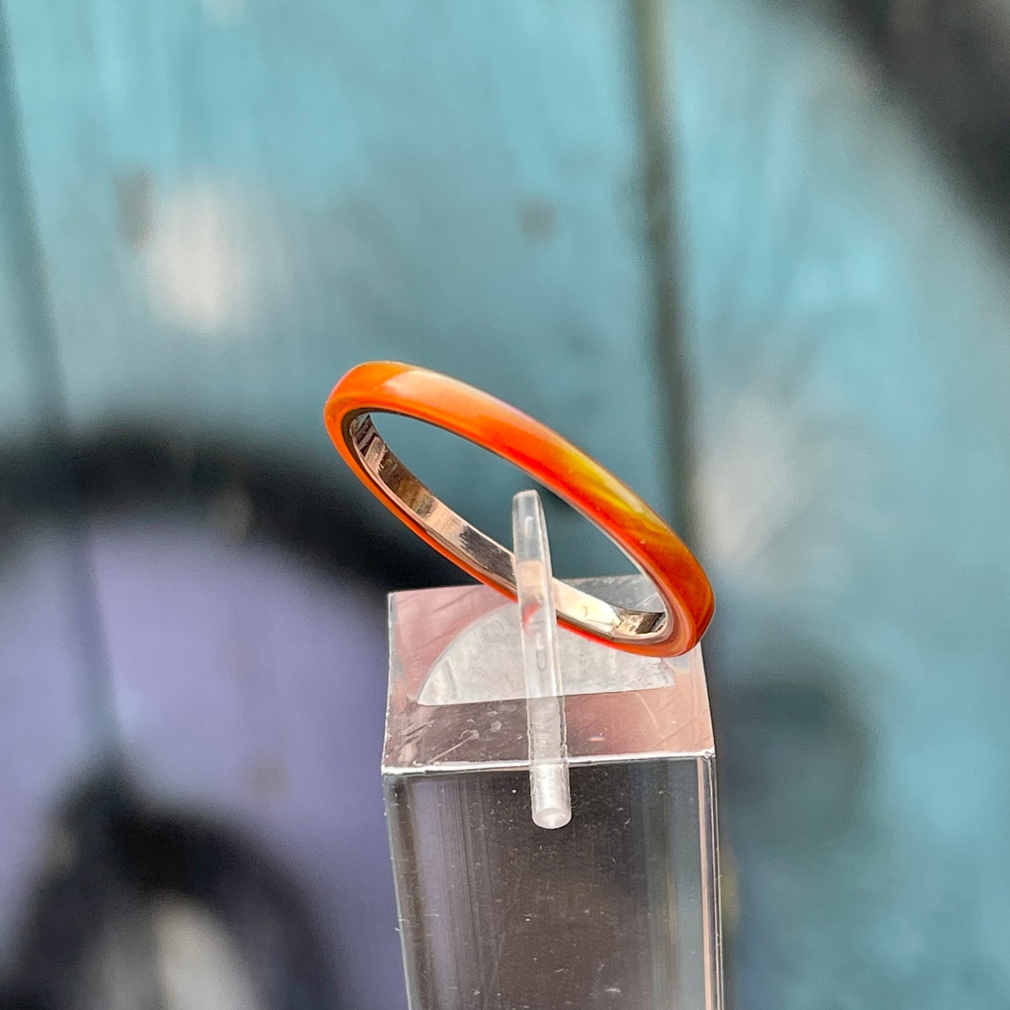 2mm Fire Opal Ring on Argentium Band
