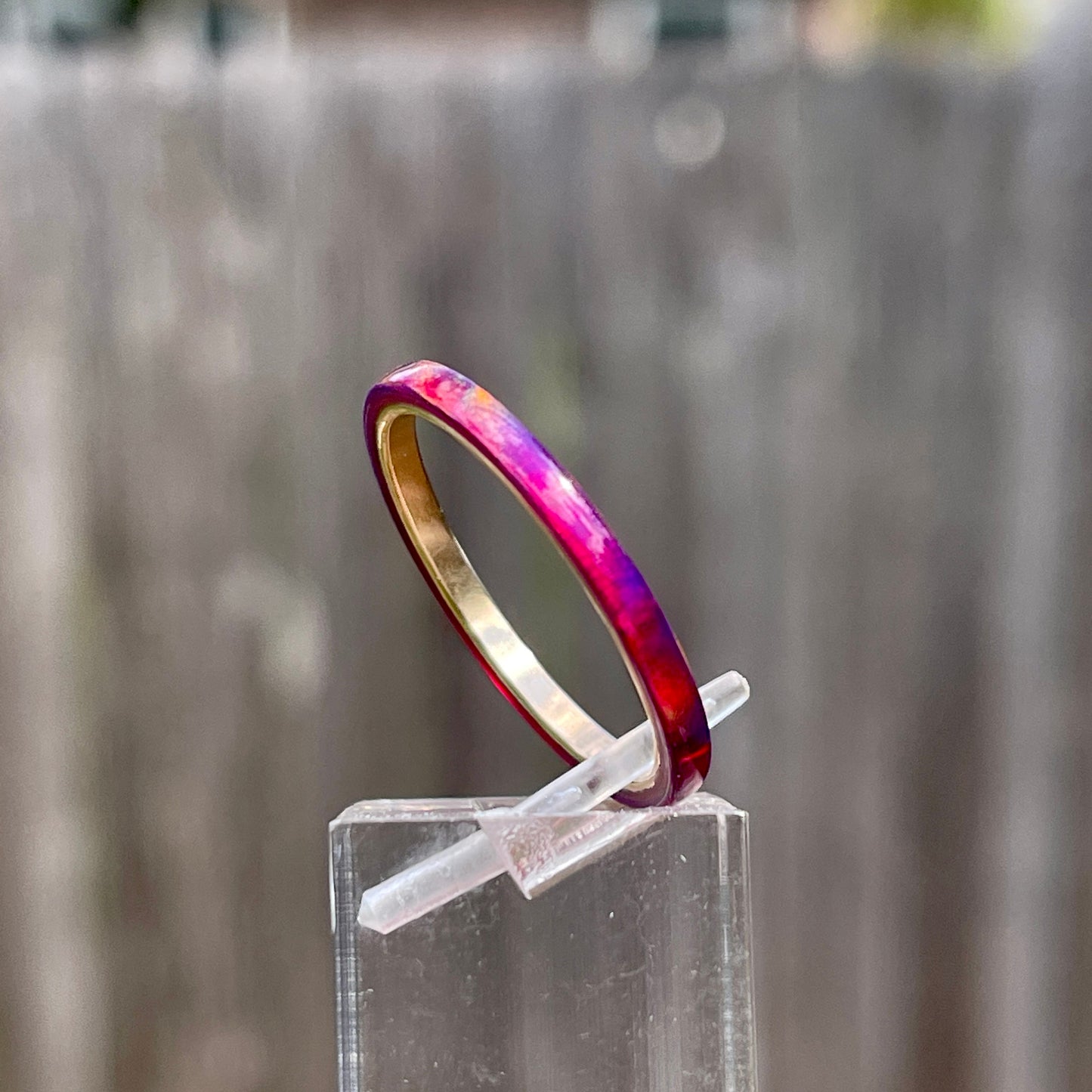 2mm Carmine Opal Ring on Argentium Silver Band