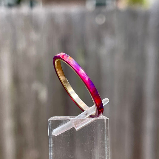 2mm Carmine Opal Ring on Argentium Silver Band
