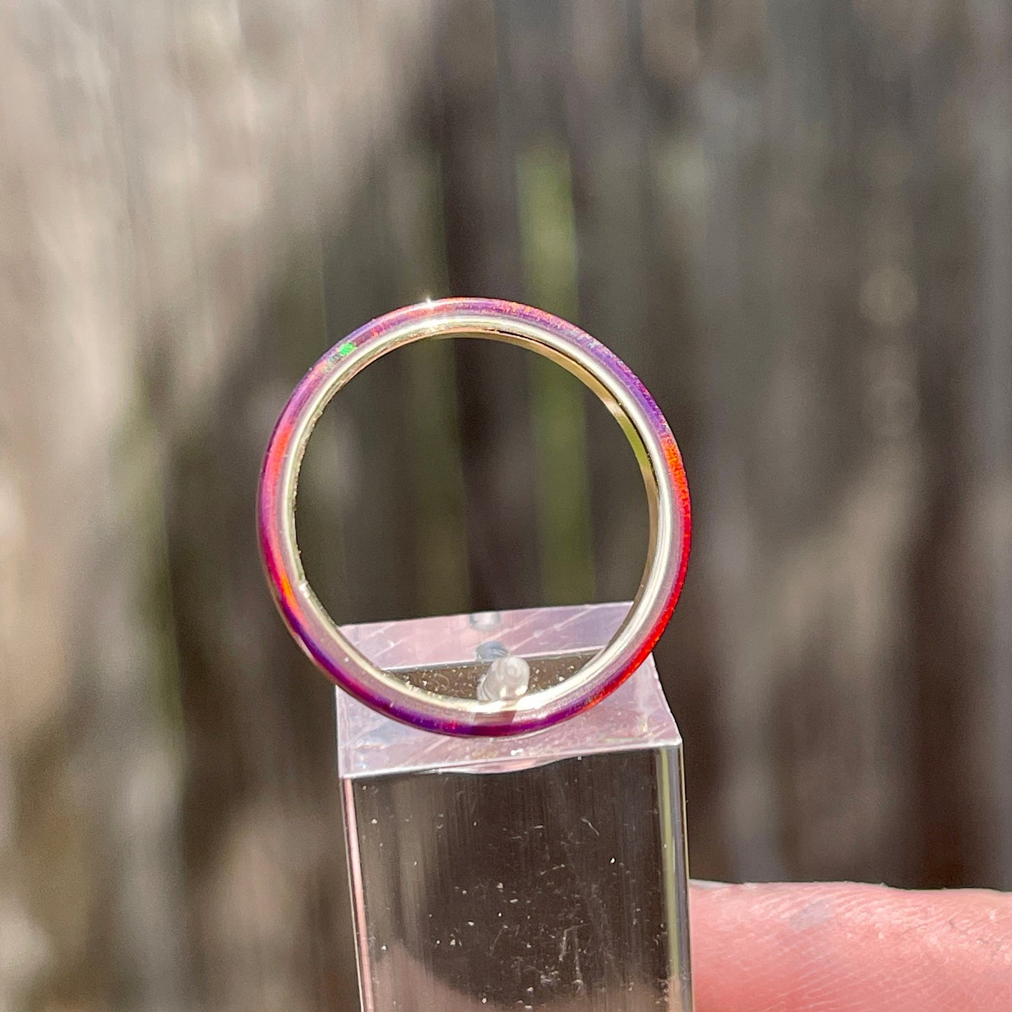 2mm Carmine Opal Ring on Argentium Silver Band