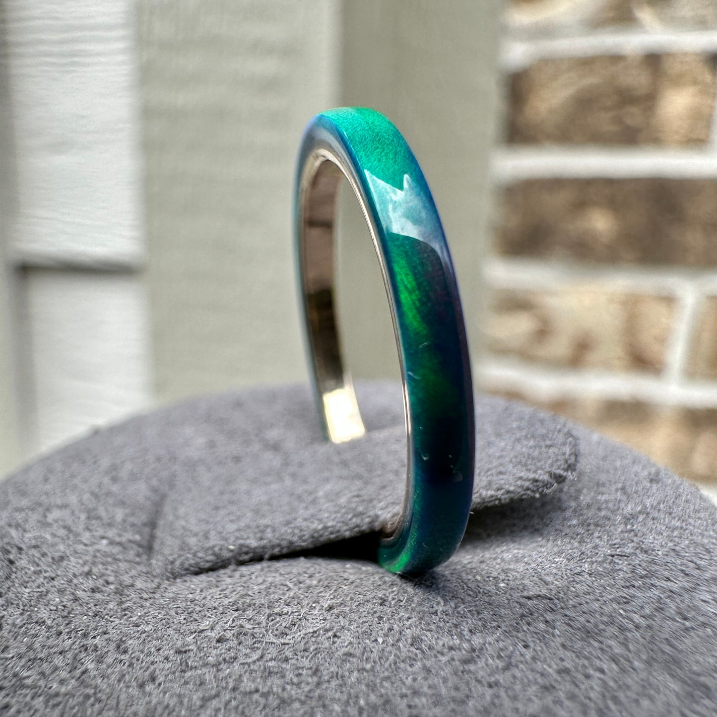2mm Peacock Opal Ring on Argentium Silver Band