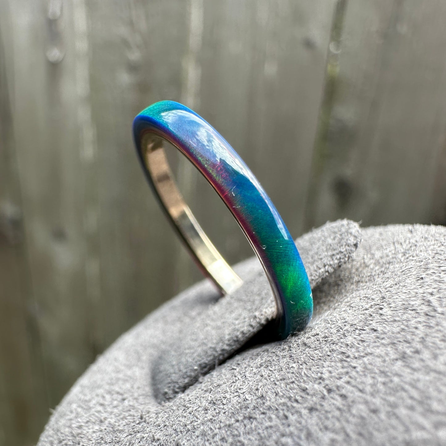 2mm Peacock Opal Ring on Argentium Silver Band
