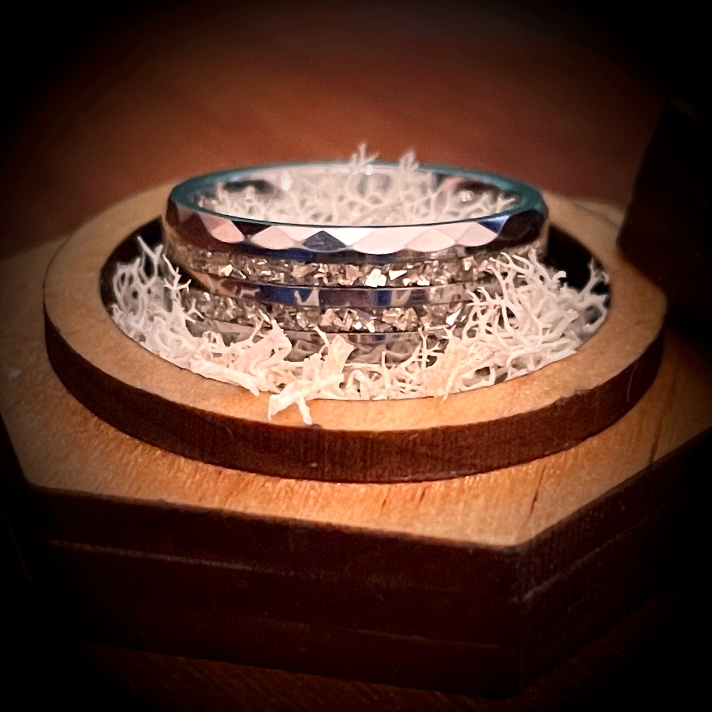 8mm Hammered Tungsten Band Dual Channel Cremation Ring