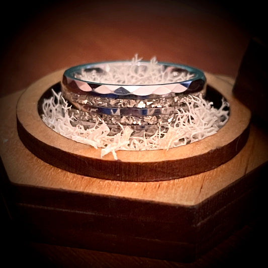 8mm Hammered Tungsten Band Dual Channel Cremation Ring