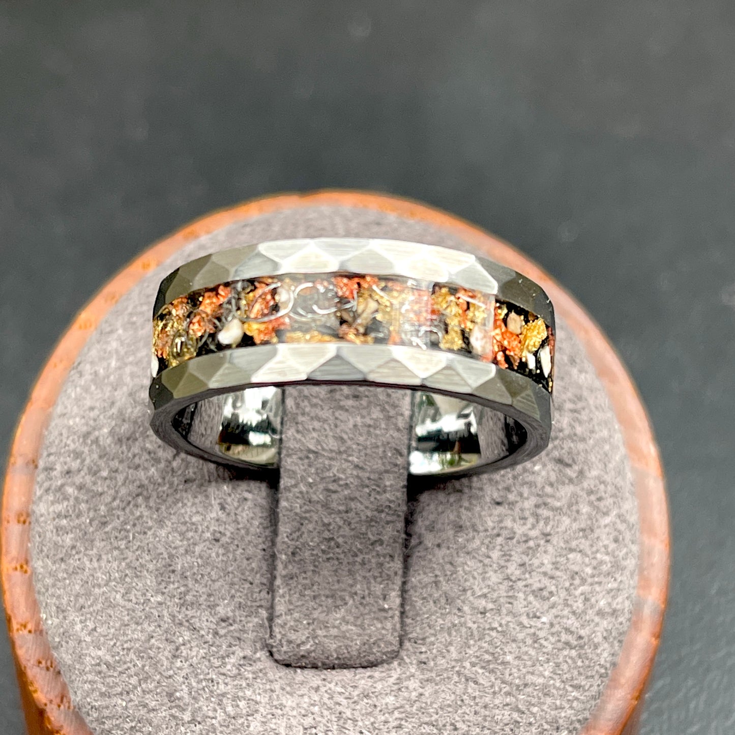 Mixed Metals Hammered Cremation Ring
