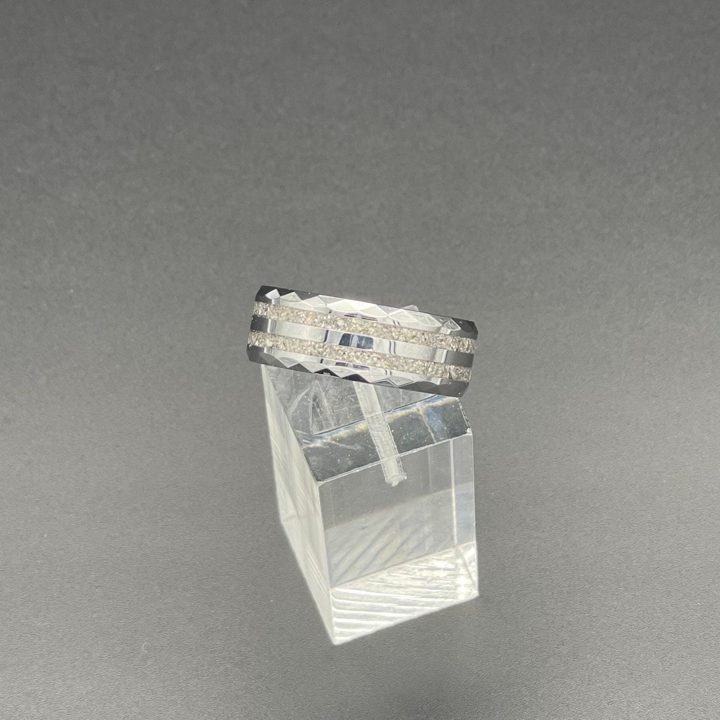 8mm Hammered Tungsten Band Dual Channel Cremation Ring