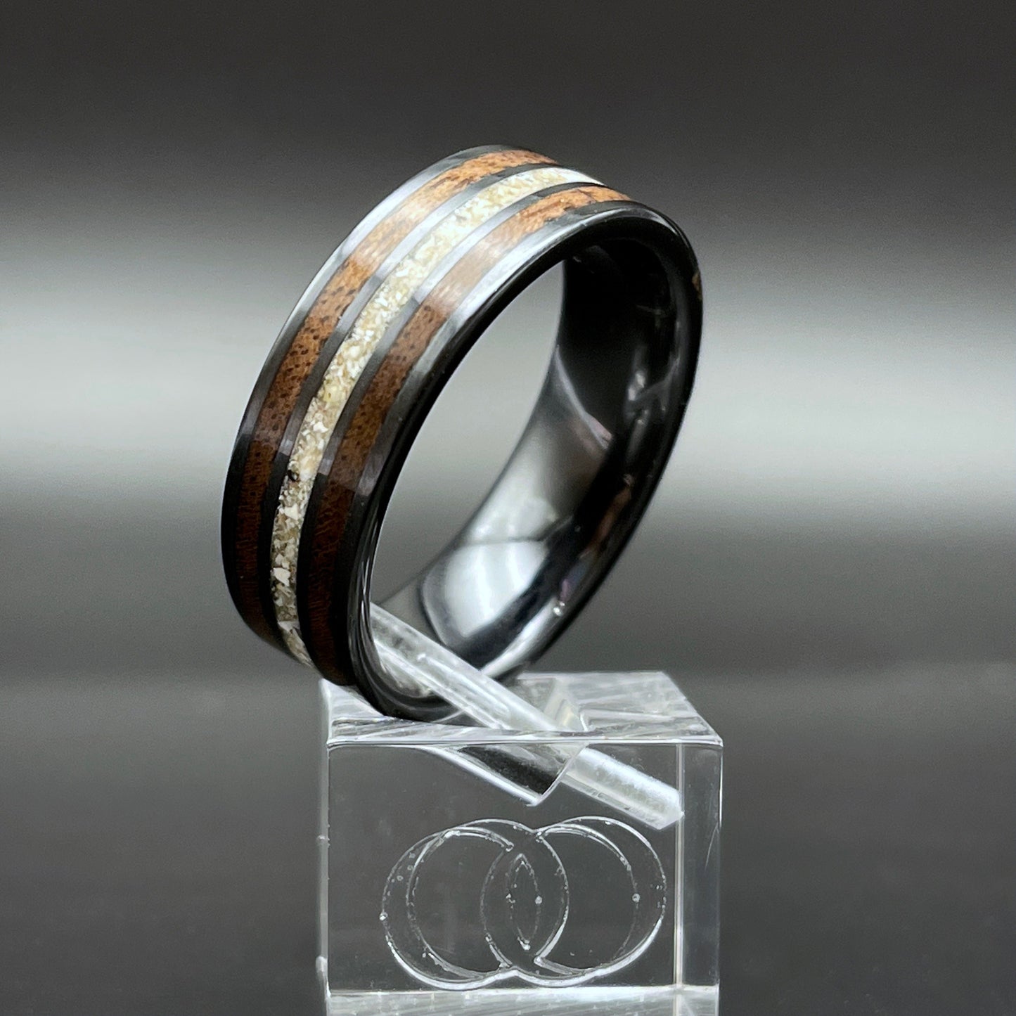 8mm Cremation Ring with Walnut Accents