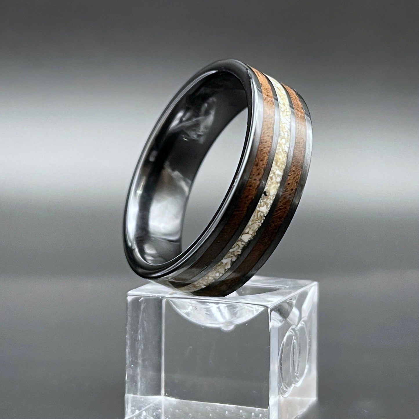 8mm Cremation Ring with Walnut Accents