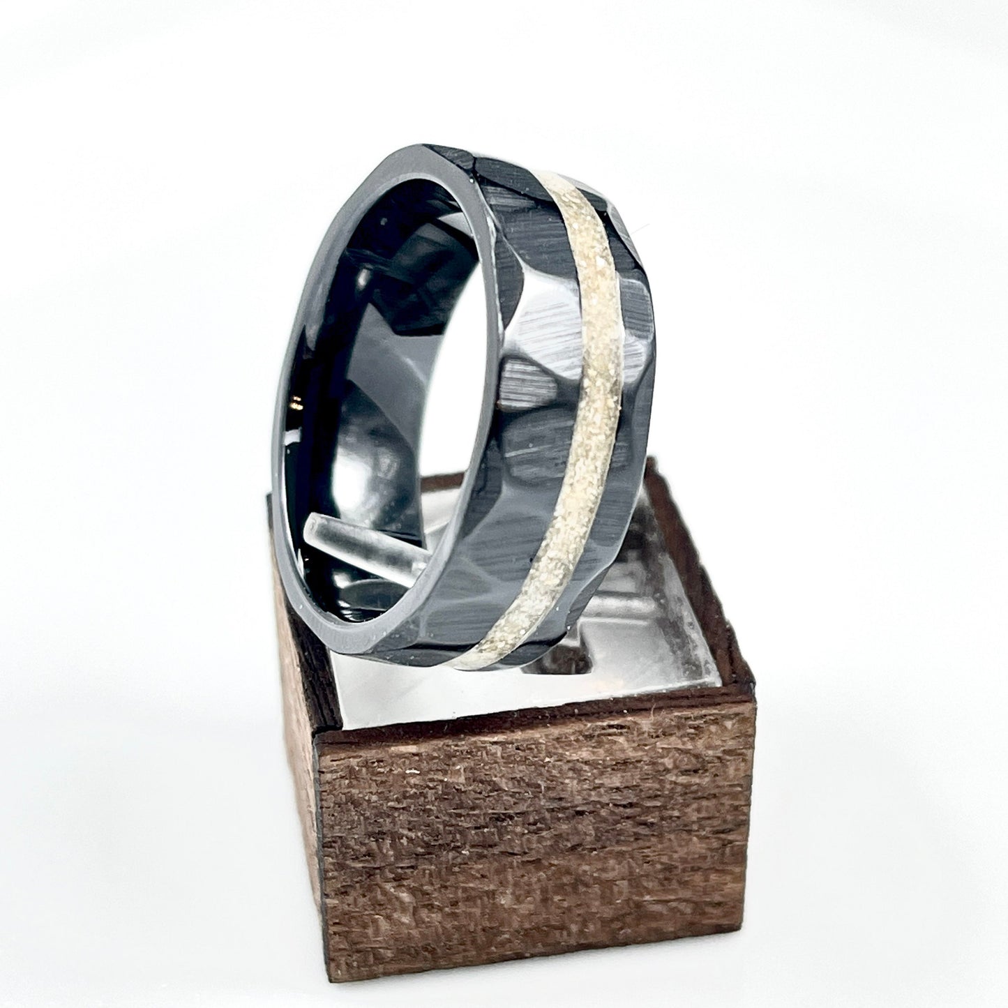 8mm Faceted Black Ceramic Cremation Ring