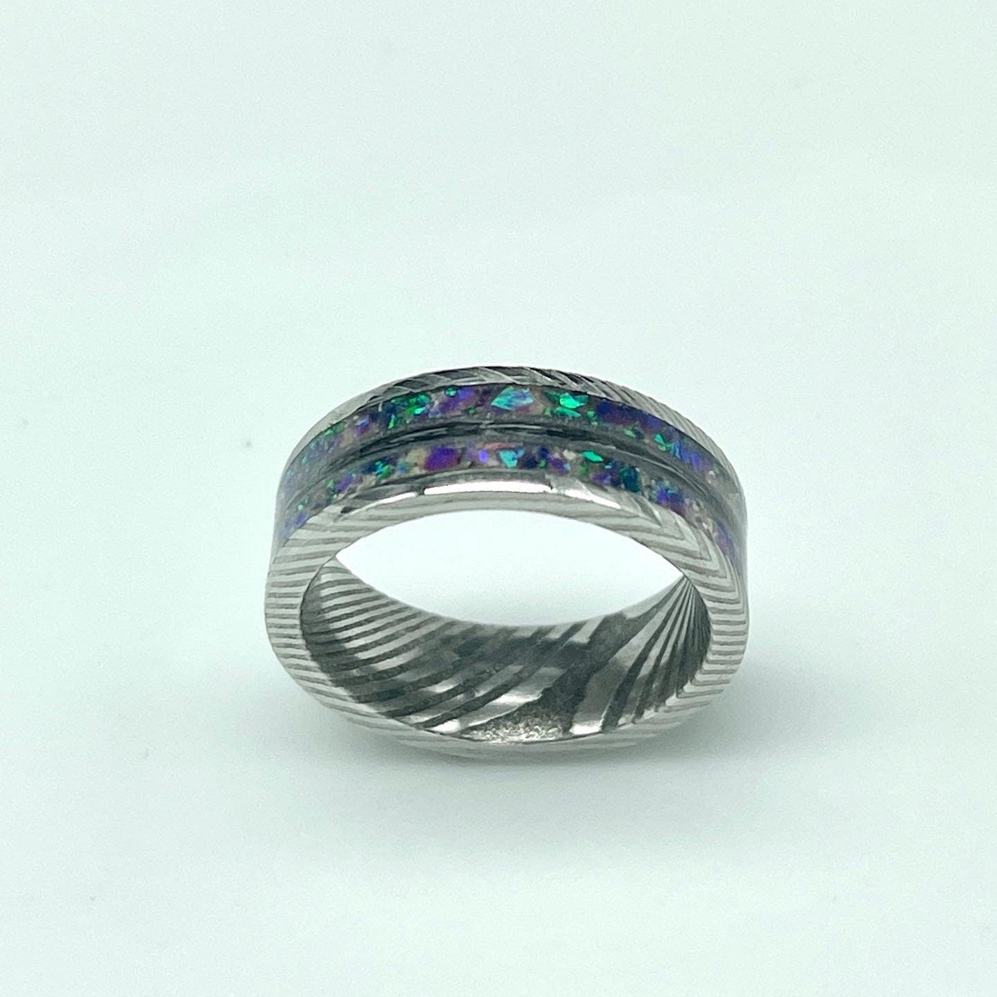 8mm Cremation Ring with Fur or Hair as Center Accent