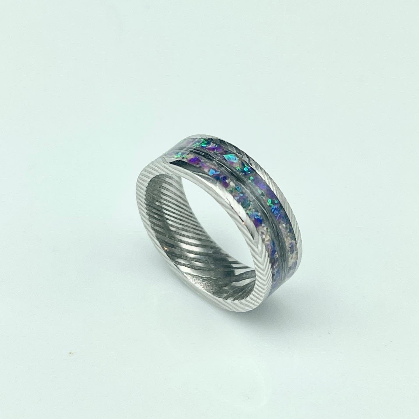 8mm Cremation Ring with Fur or Hair as Center Accent