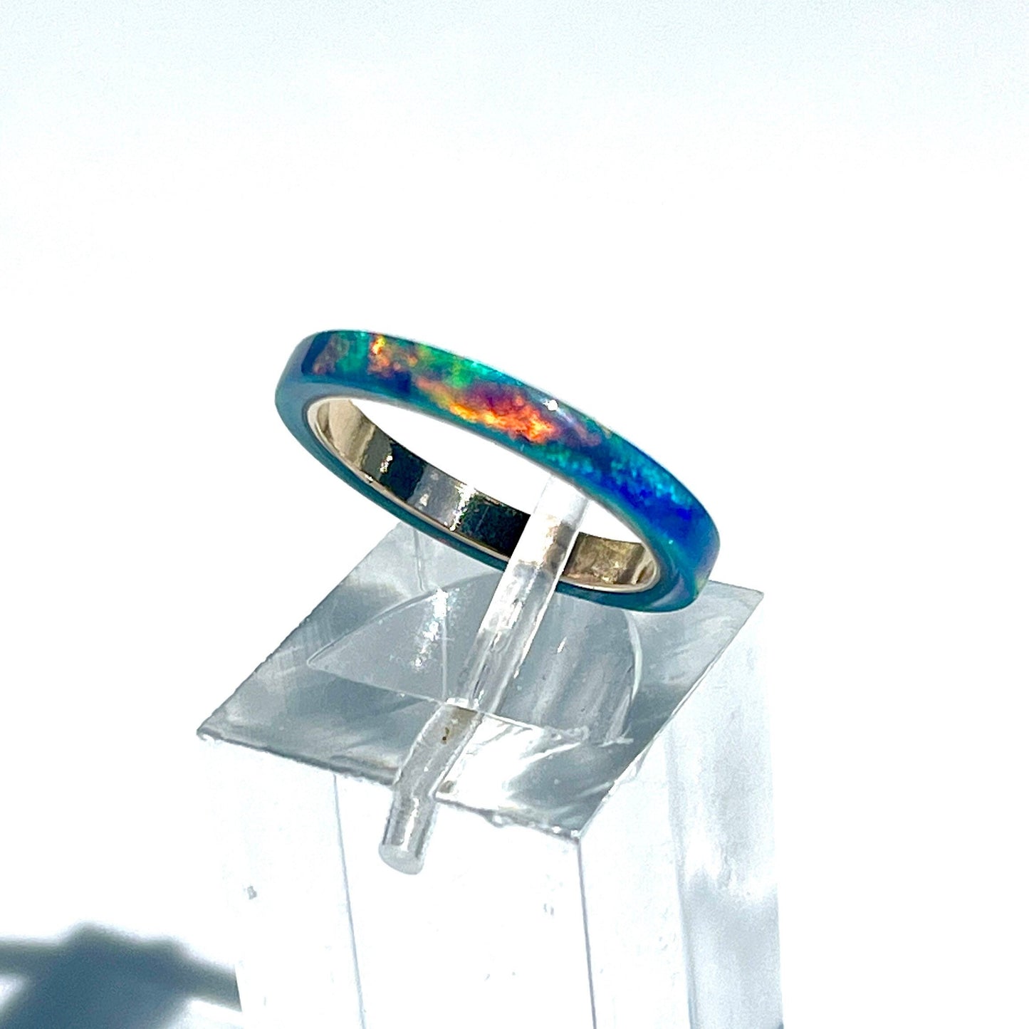 2mm Multi Teal Opal Ring