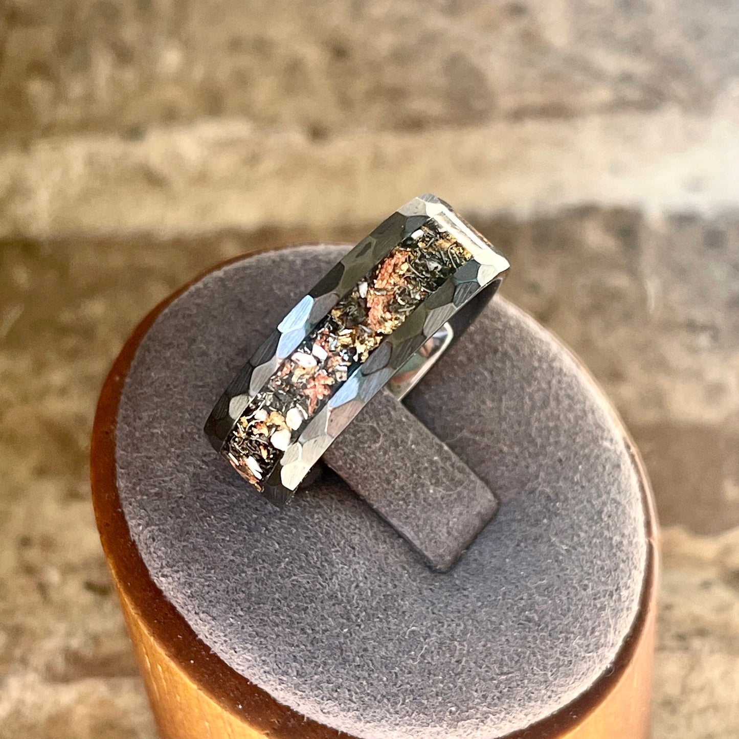 Mixed Metals Hammered Cremation Ring