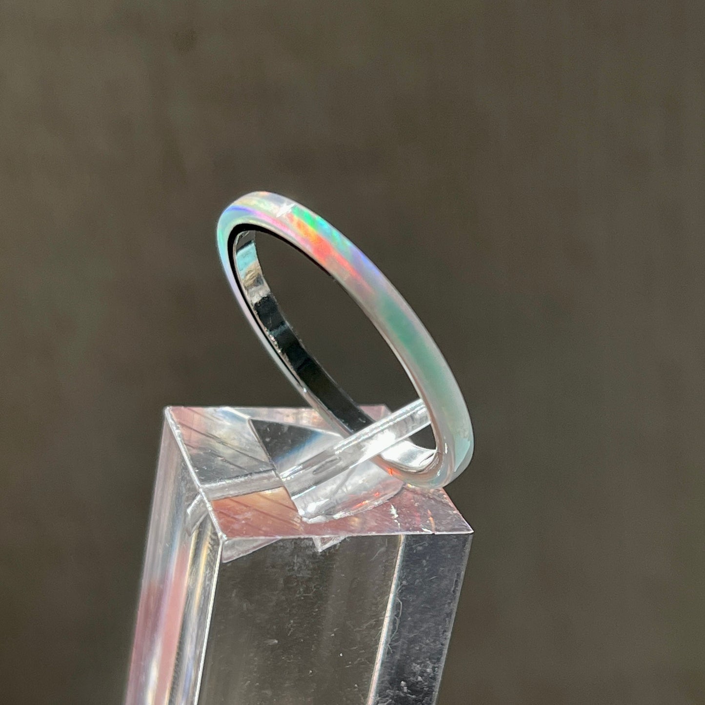 2mm Rainbow White Opal Ring