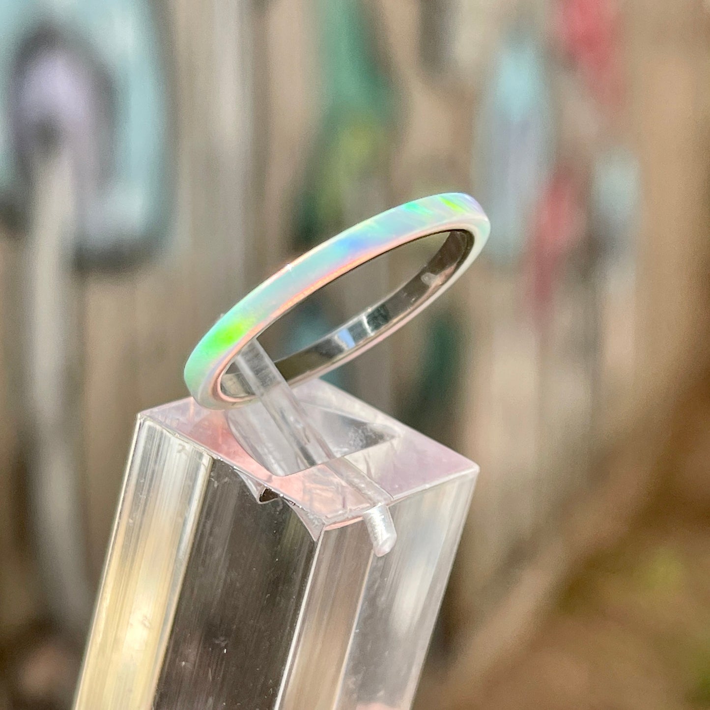 2mm Rainbow White Opal Ring