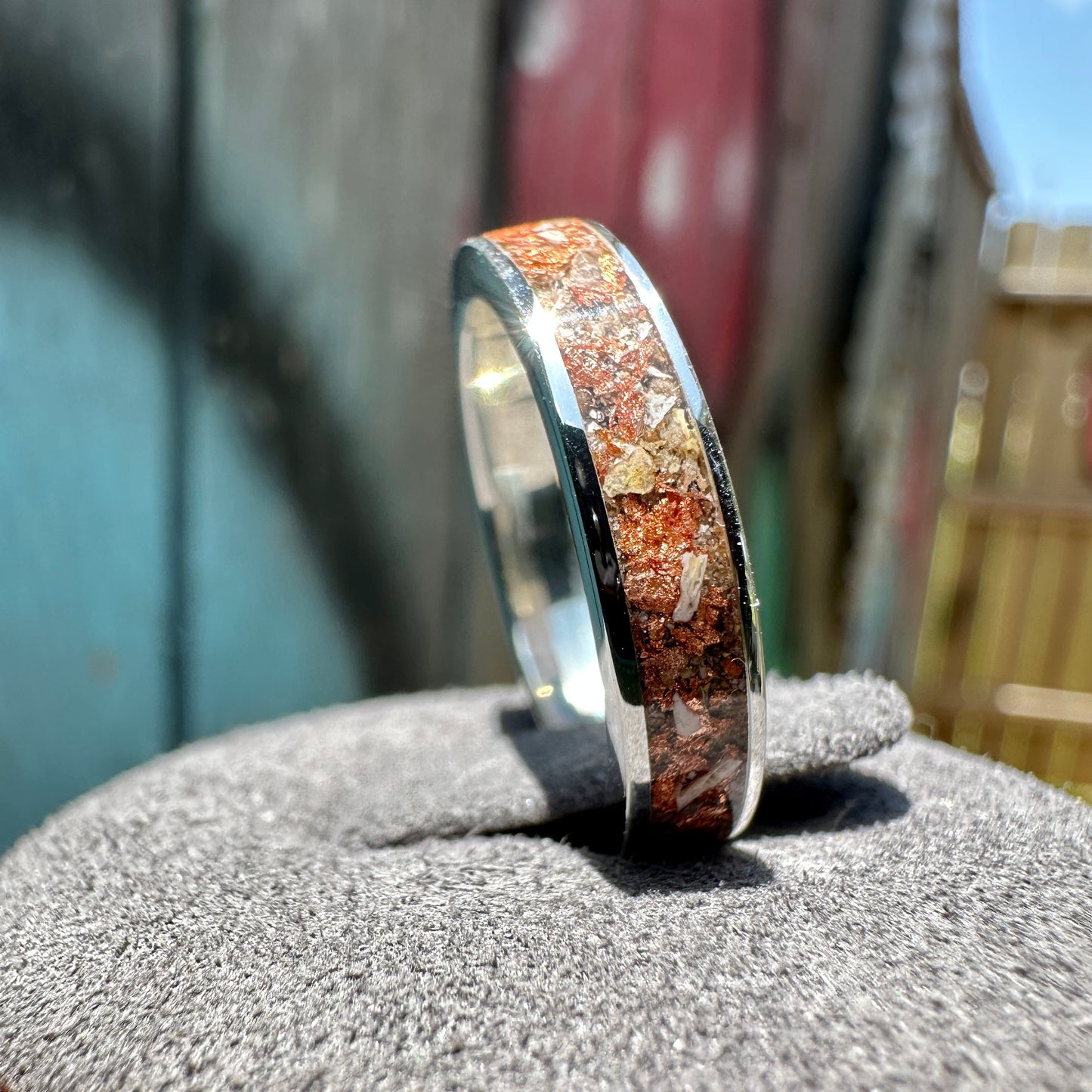 3mm or 4mm Silver Cremation Ring with Rose Gold Flakes
